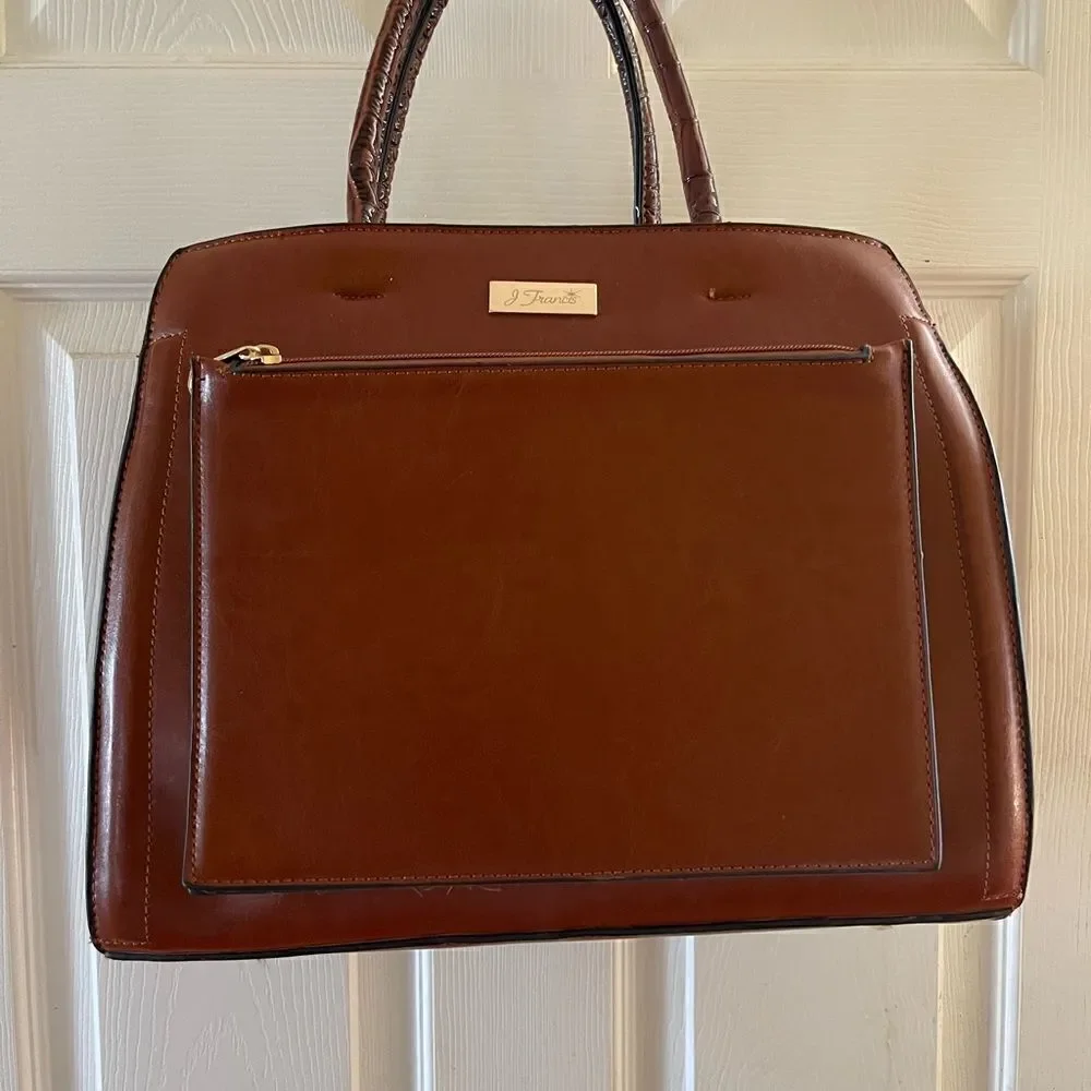 NWOT J Francis Brown satchel bag with crocs embossed print on sides & st…